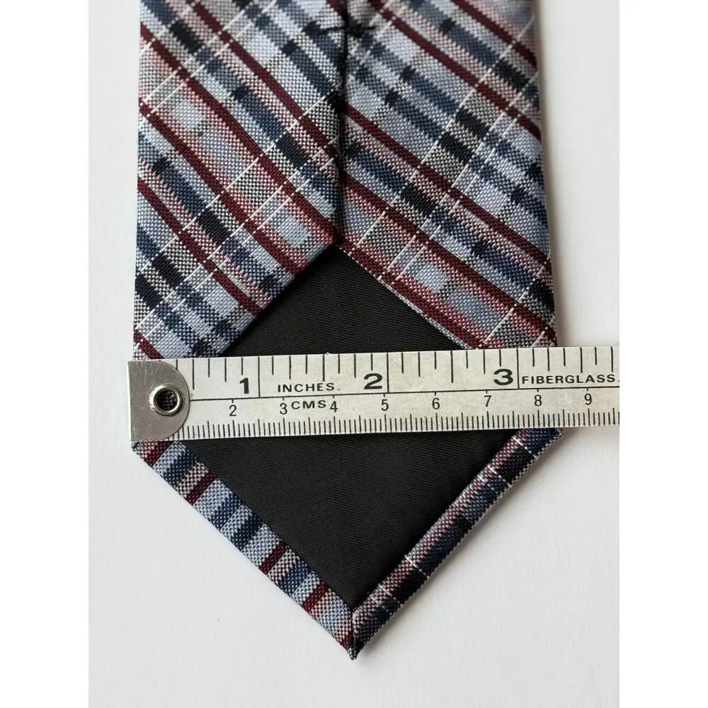BURMA BIBAS Men's 100% Silk Neck Tie Red White‎ Blue Striped - USA America EUC